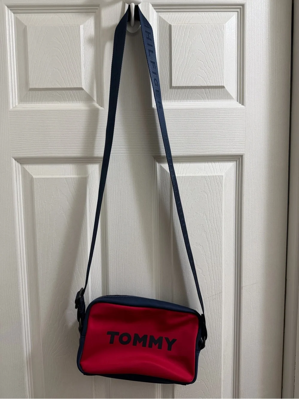 Tommy Hilfiger Red Crossbody Bag with Navy Strap